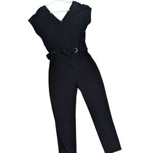 ATM black cotton jump short sleeve elastic waist jump suit women's size Small